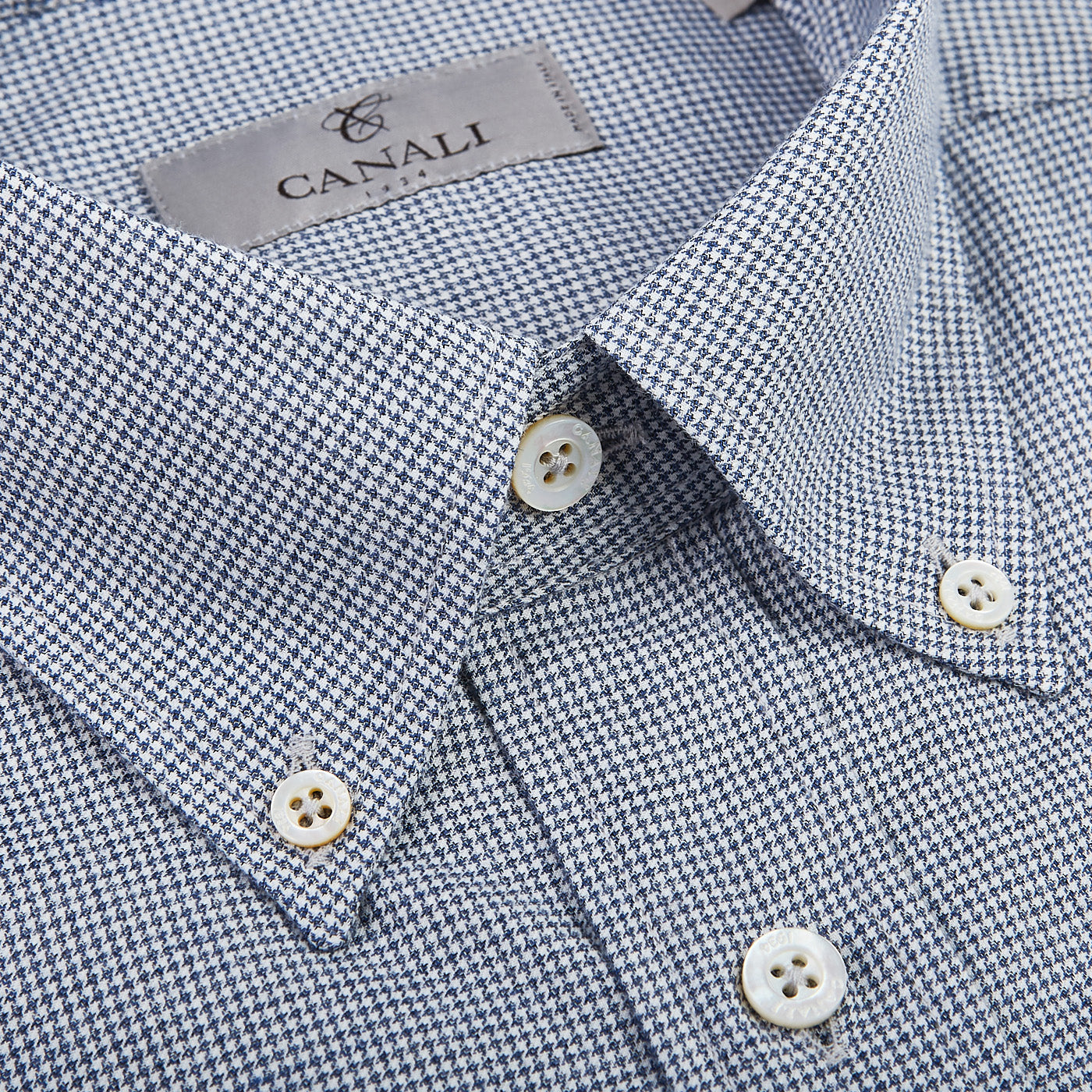 Canali Blue Dogtooth Cotton Flannel BD Shirt Closed
