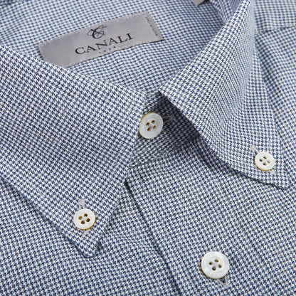 Canali Blue Dogtooth Cotton Flannel BD Shirt Closed