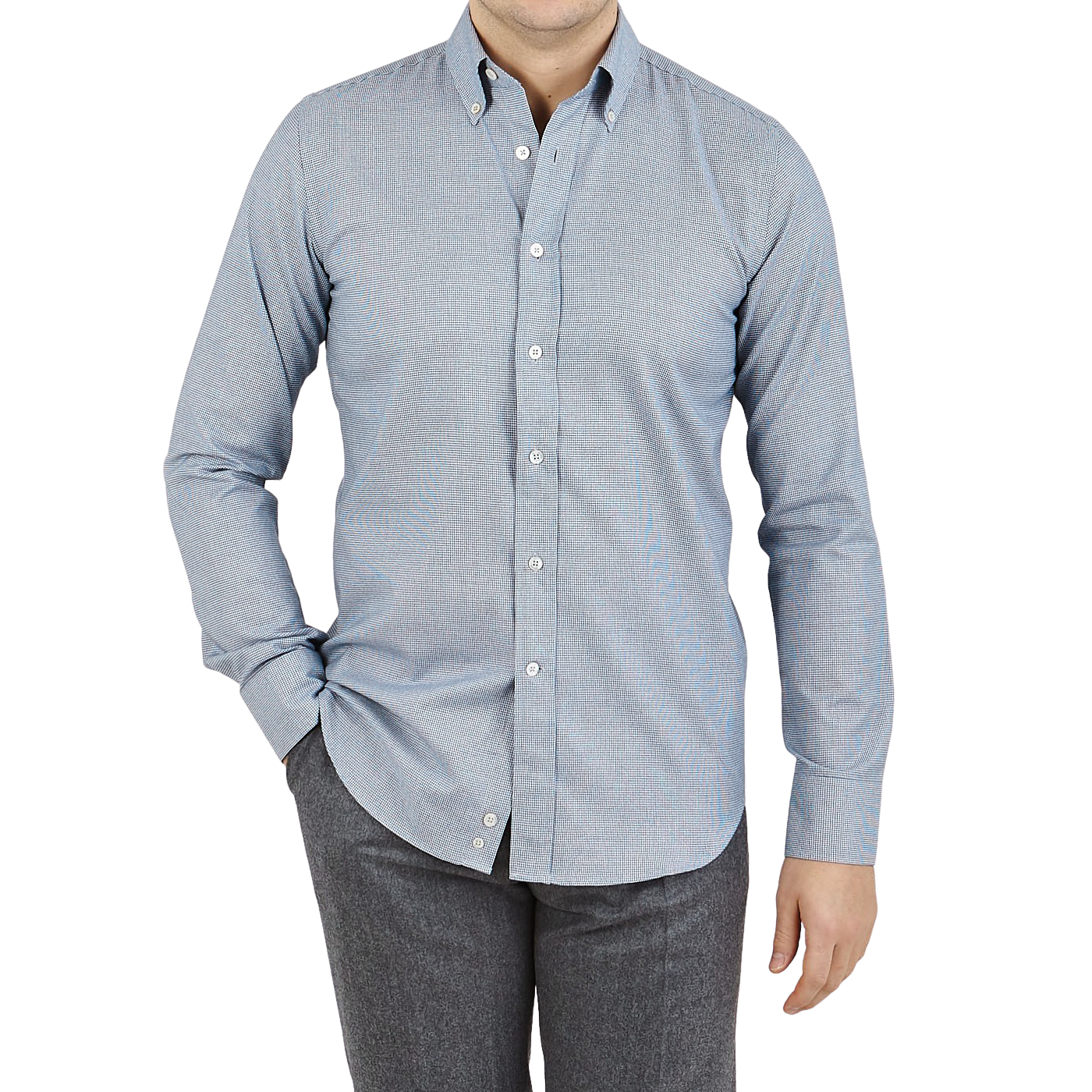Canali Blue Dogtooth Cotton Flannel BD Shirt Front
