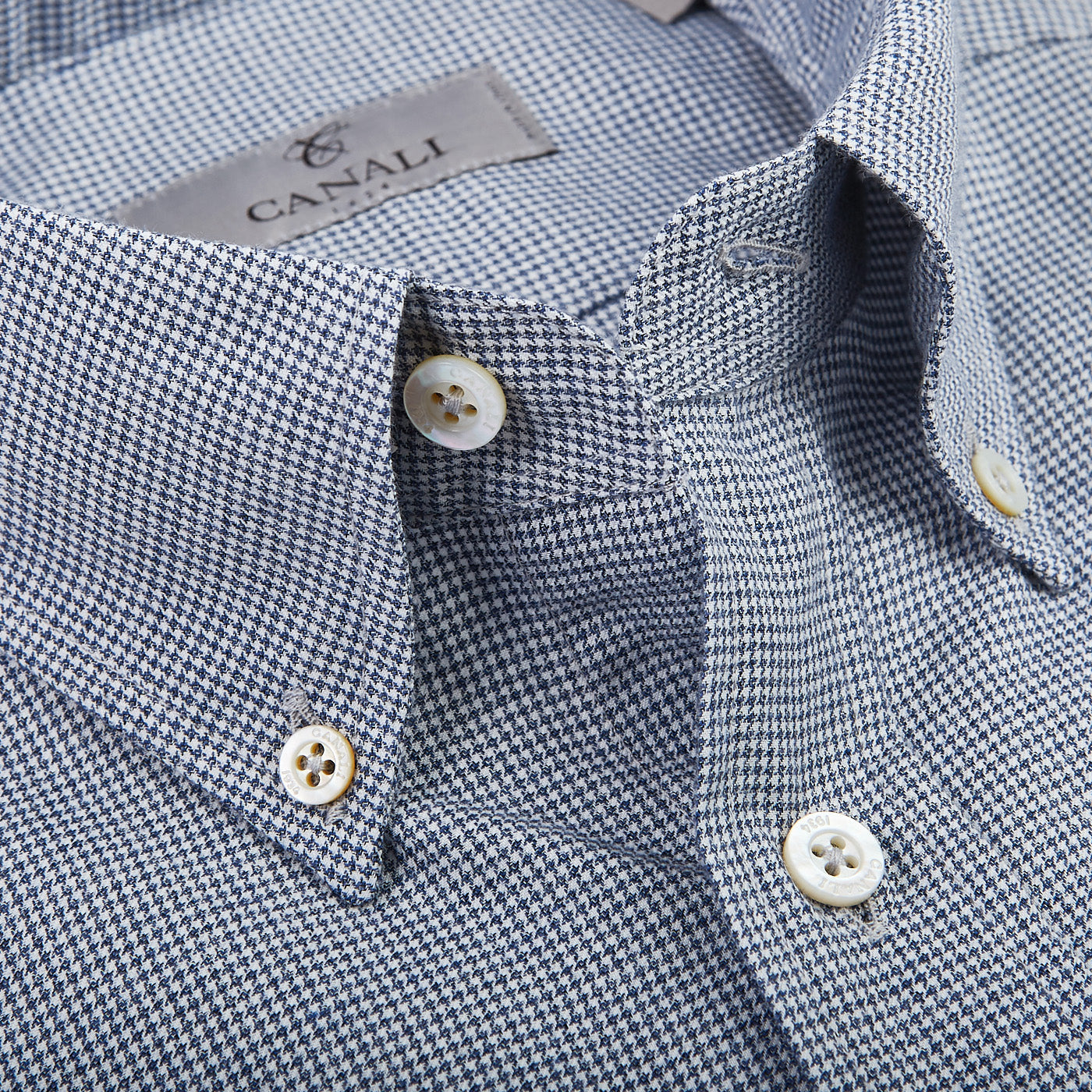 Canali Blue Dogtooth Cotton Flannel BD Shirt Open