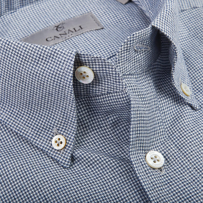 Canali Blue Dogtooth Cotton Flannel BD Shirt Open