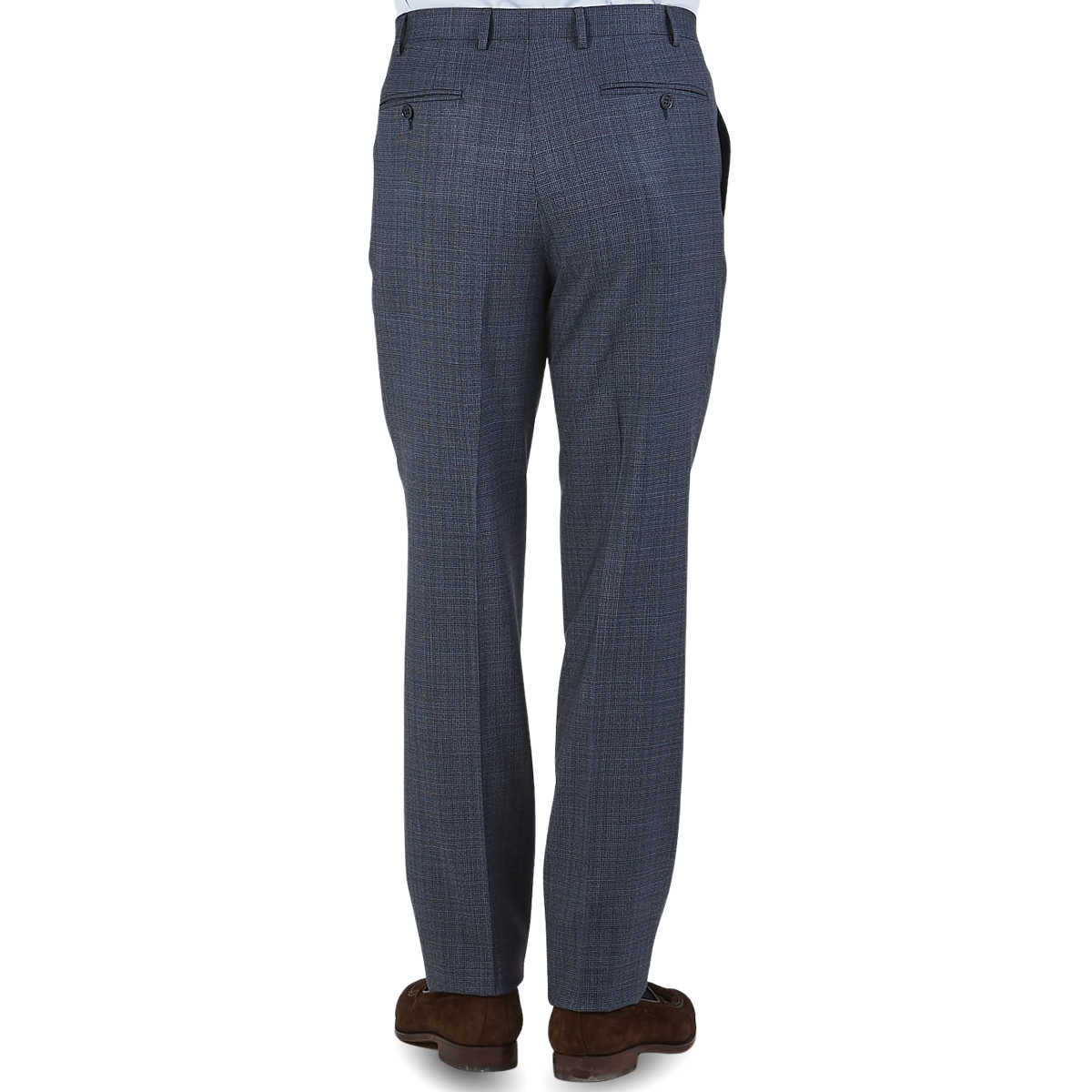 Canali Blue Houndstooth Wool Stretch Flat Front Trousers Back