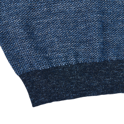 Canali Blue Melange Cotton Linen Crewneck Sweater Edge