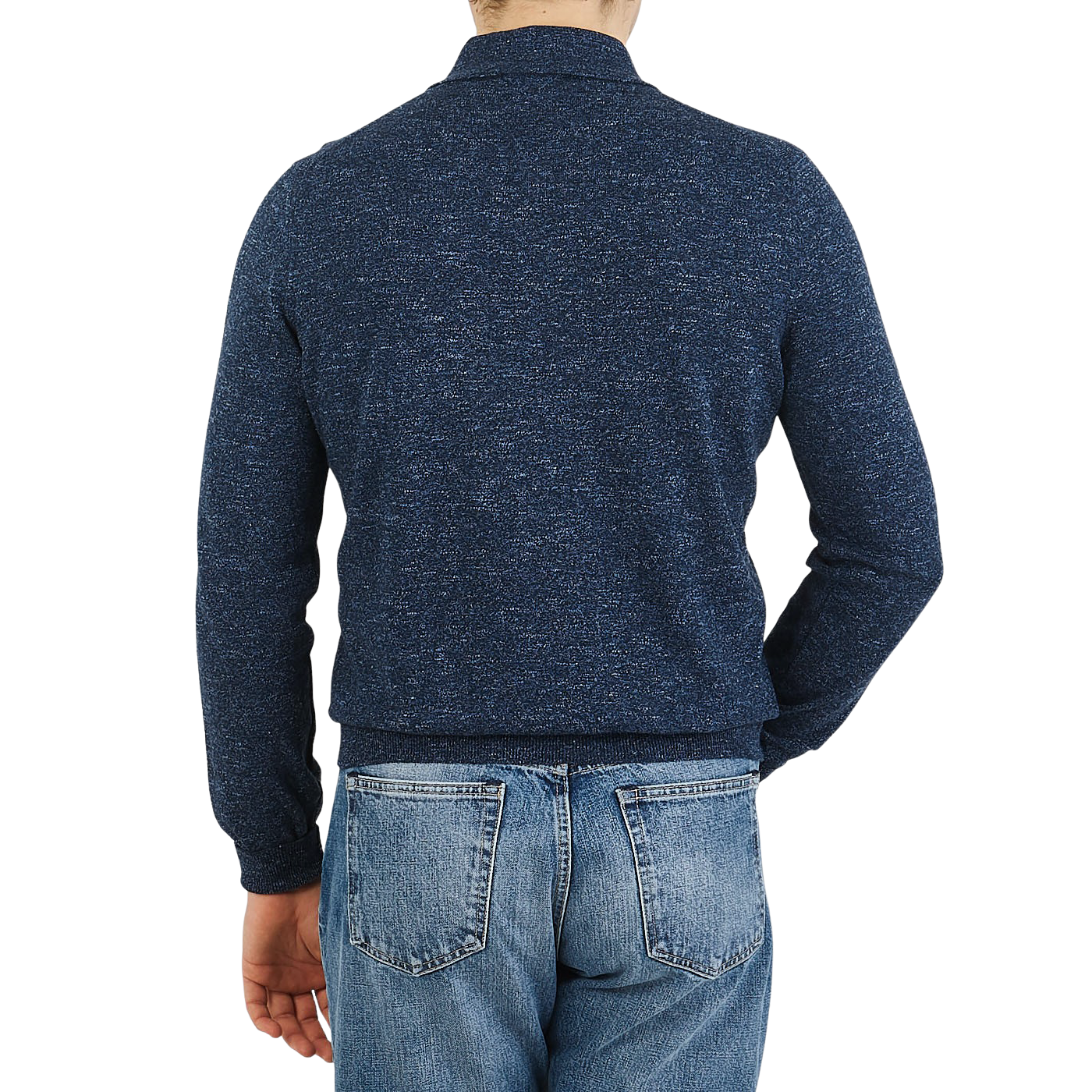 Canali Blue Melange Cotton Linen Polo Shirt Back