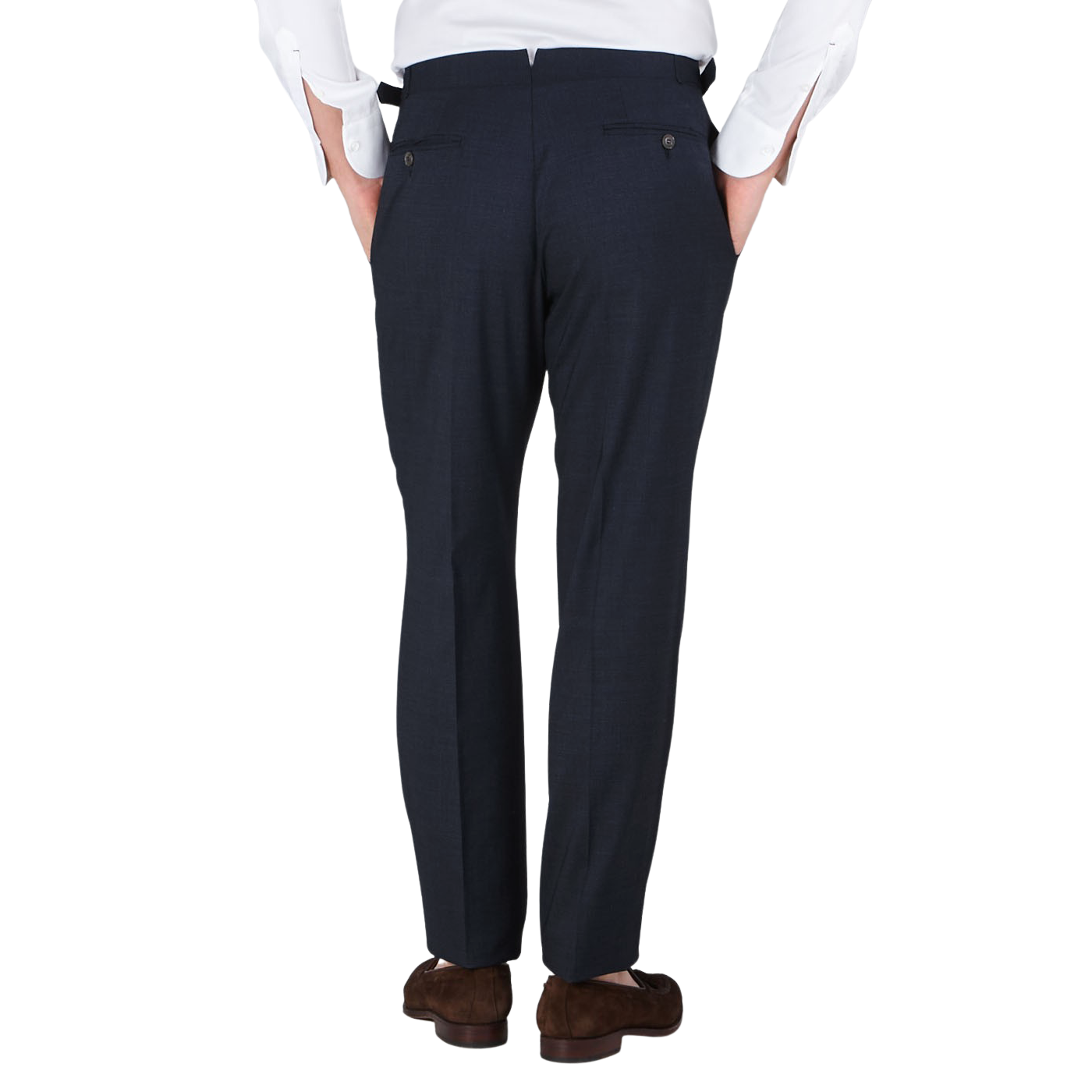 Canali Blue Melange Diagonal Wool Blend Trousers Back