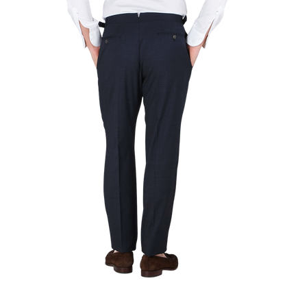 Canali Blue Melange Diagonal Wool Blend Trousers Back