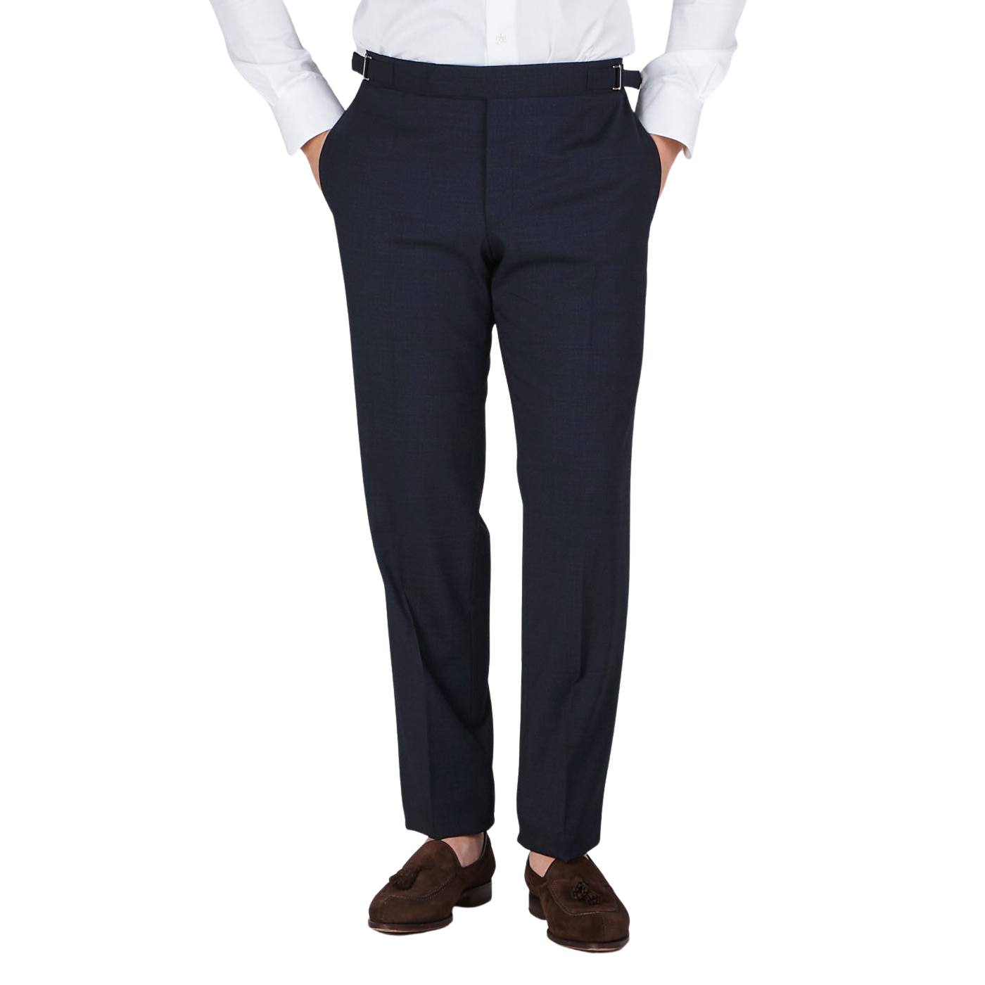 Canali Blue Melange Diagonal Wool Blend Trousers Front