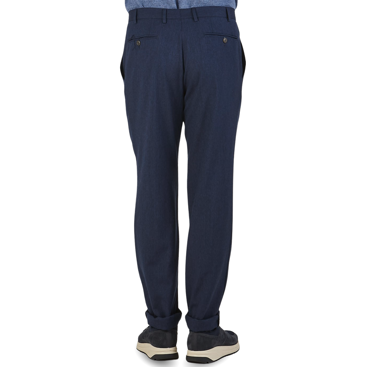 Canali Blue Melange Washable Wool Trousers Back