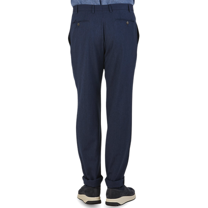 Canali Blue Melange Washable Wool Trousers Back