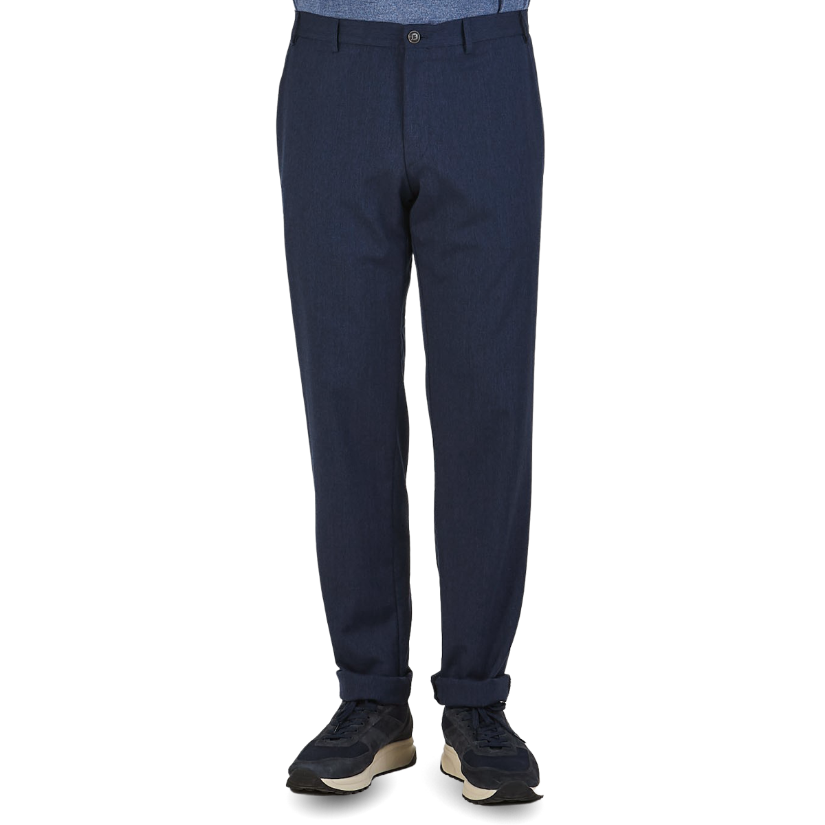 Canali Blue Melange Washable Wool Trousers Front