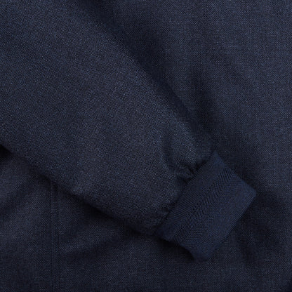 Canali Blue Melange Wool Fur Collar Blouson Cuff
