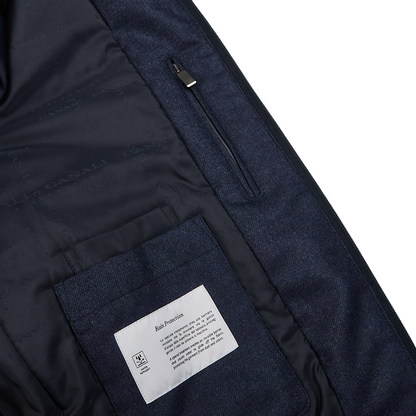 Canali Blue Melange Wool Fur Collar Blouson Inside