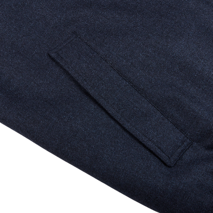 Canali Blue Melange Wool Fur Collar Blouson Pocket
