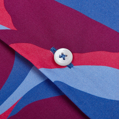 Canali Blue Printed Cotton Black Edition Shirt Button