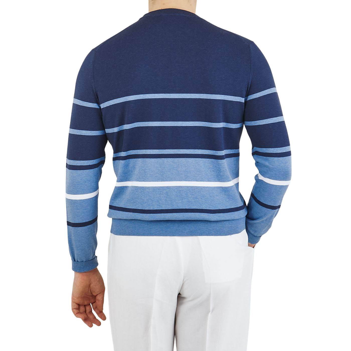Canali Blue Striped Cotton Crewneck Sweater Back