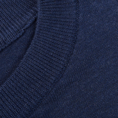 Canali Blue Striped Cotton Crewneck Sweater Brim