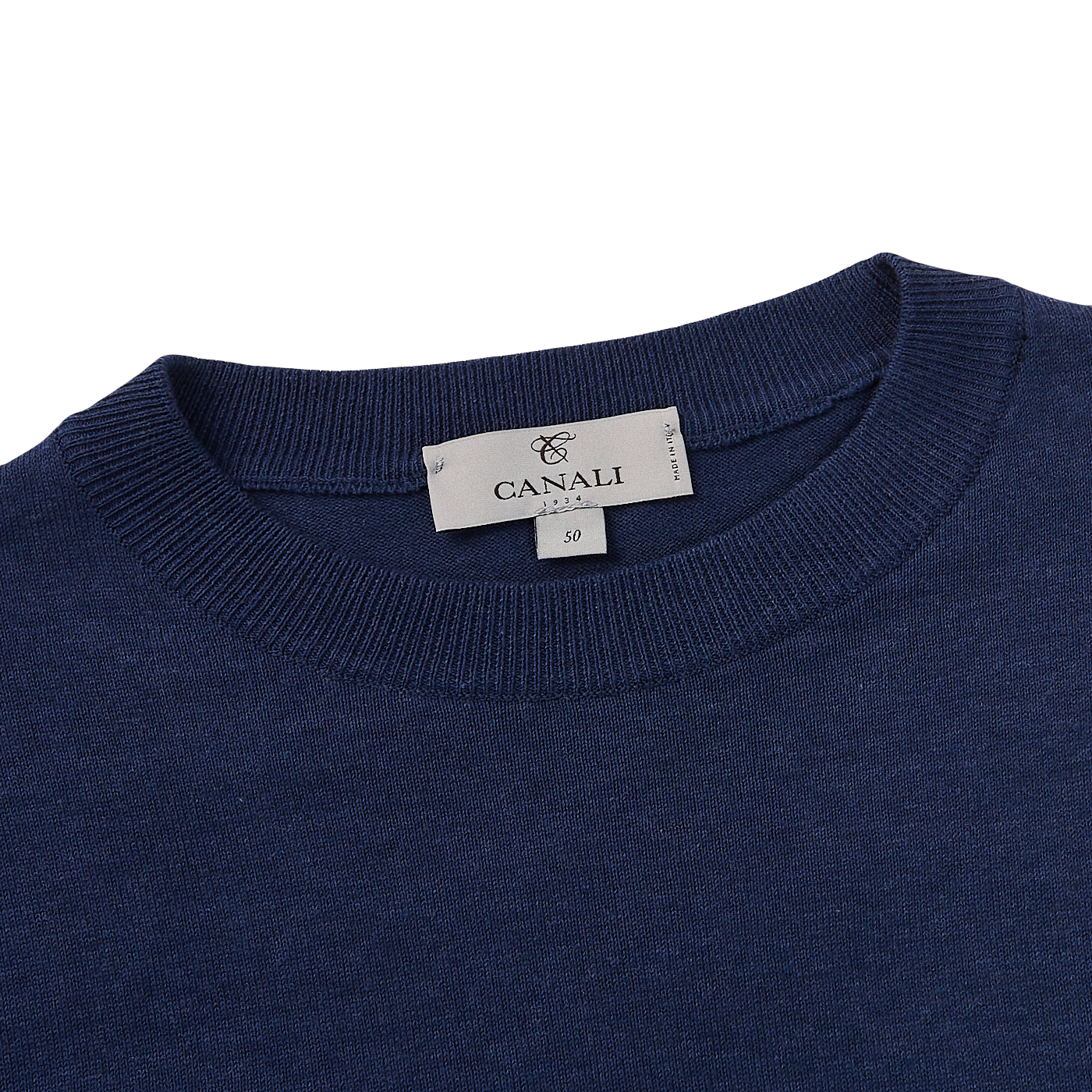 Canali Blue Striped Cotton Crewneck Sweater Collar