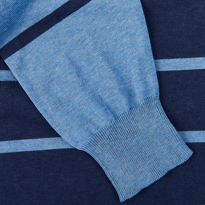 Canali Blue Striped Cotton Crewneck Sweater Cuff