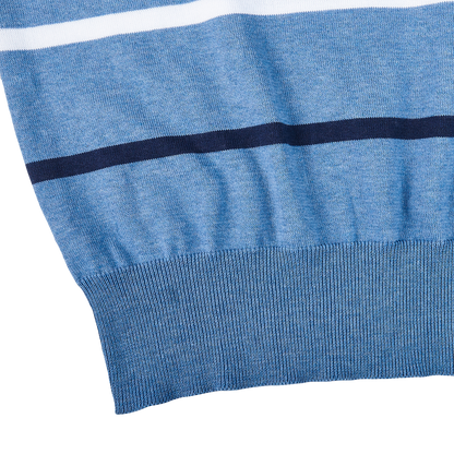 Canali Blue Striped Cotton Crewneck Sweater Edge