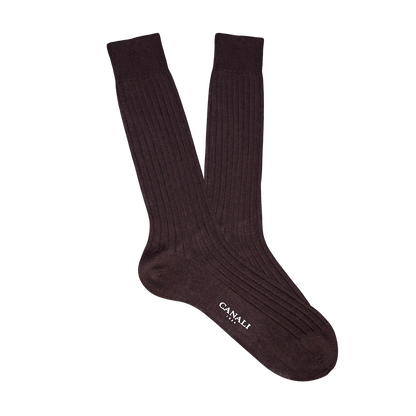 Brown Ribbed Cotton Socks
