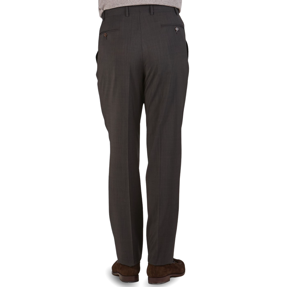 Canali Brown Melange Travel Wool Single Pleat Trousers Back