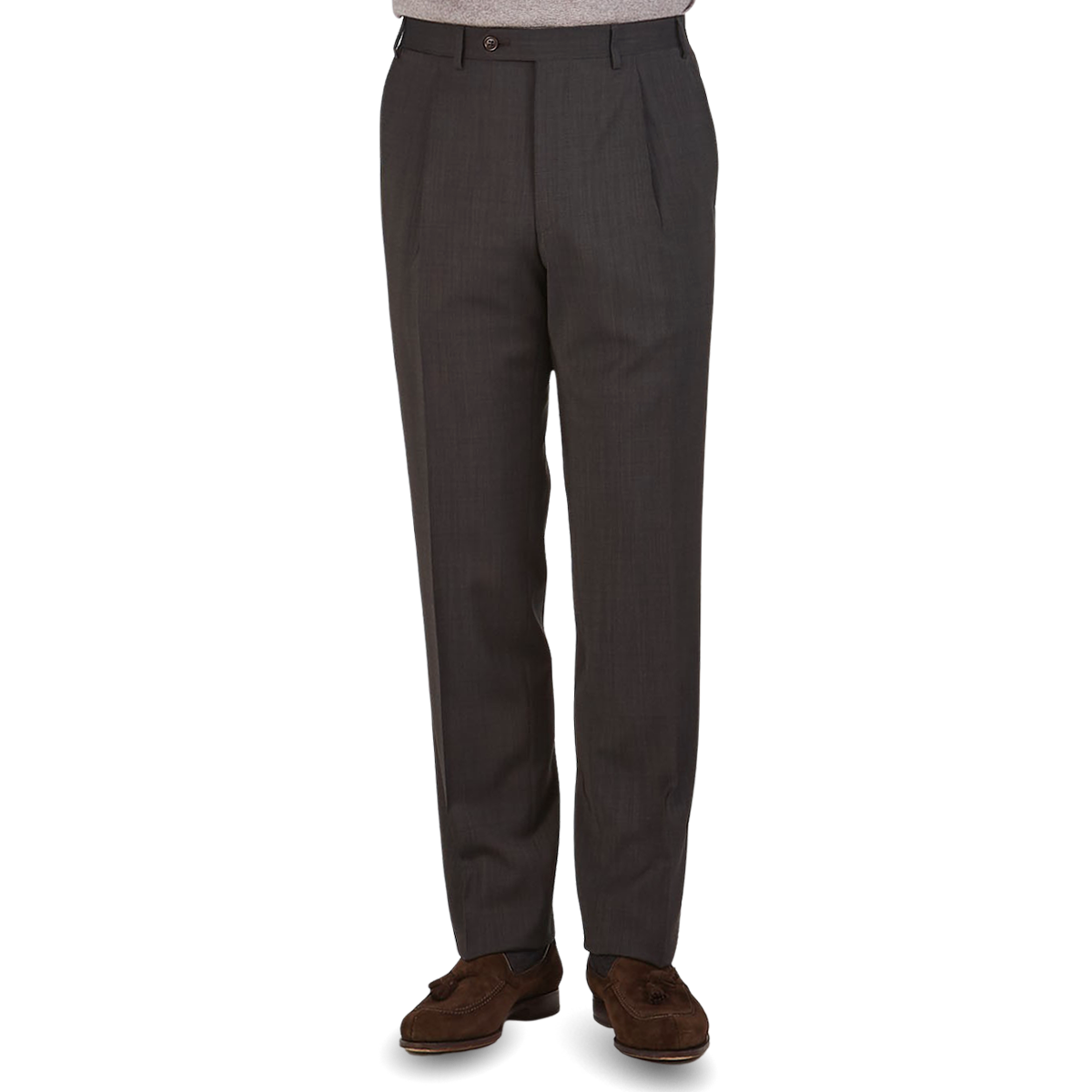 Canali Brown Melange Travel Wool Single Pleat Trousers Front1