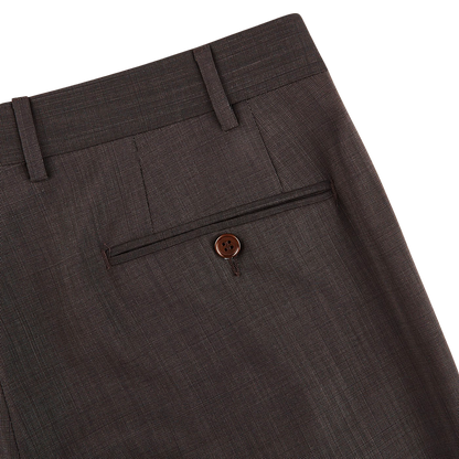 Canali Brown Melange Travel Wool Single Pleat Trousers Pocket