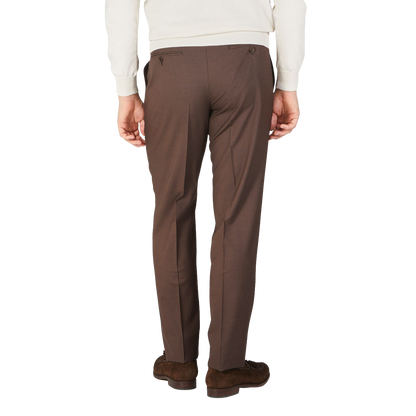 Canali Brown Tropical Wool Single Pleat Trousers Back