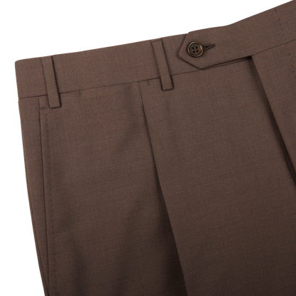 Canali Brown Tropical Wool Single Pleat Trousers Edge