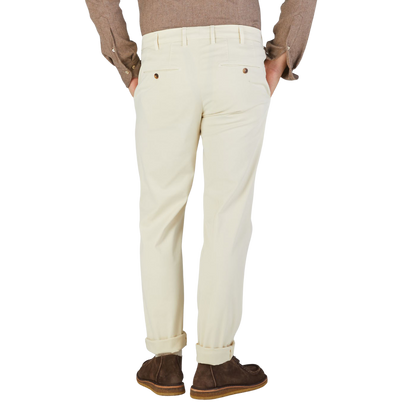 Canali Cream Beige Cotton Stretch Flat Front Chinos Back