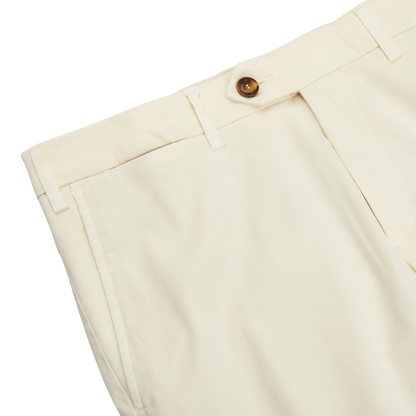 Canali Cream Beige Cotton Stretch Flat Front Chinos Edge