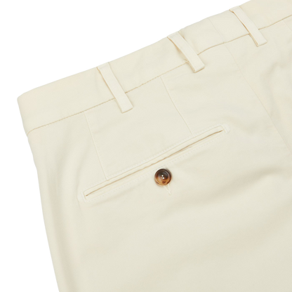 Canali Cream Beige Cotton Stretch Flat Front Chinos Pocket