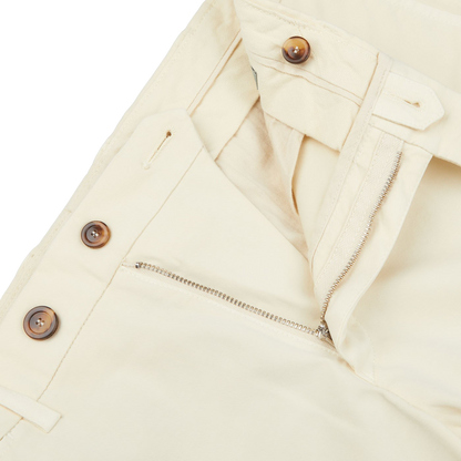 Canali Cream Beige Cotton Stretch Flat Front Chinos Zipper