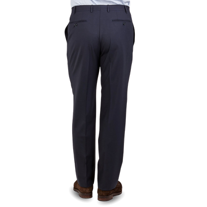 Canali Dark Matte Blue Wool Stretch Trousers Back