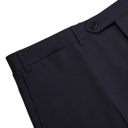 Canali Dark Matte Blue Wool Stretch Trousers Edge