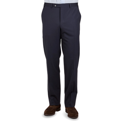 Canali Dark Matte Blue Wool Stretch Trousers Front