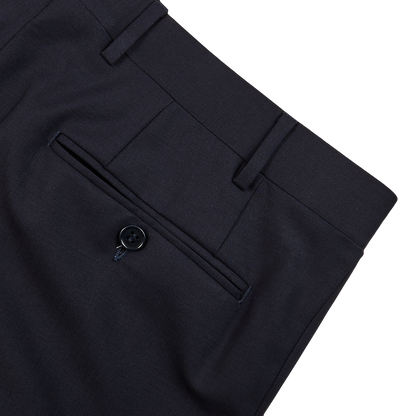 Canali Dark Matte Blue Wool Stretch Trousers Pocket