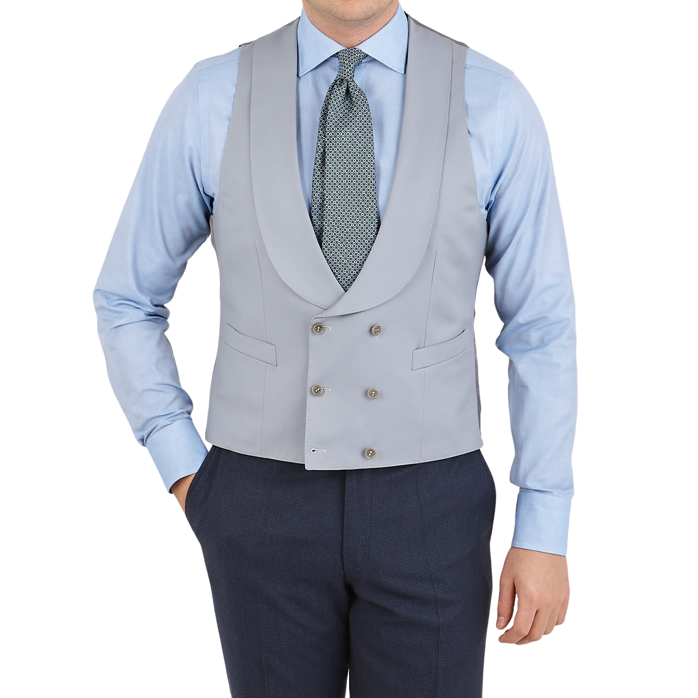 Canali Dove Grey Wool DB Waistcoat Front