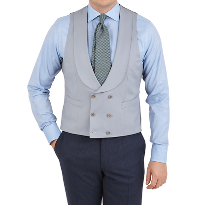 Canali Dove Grey Wool DB Waistcoat Front
