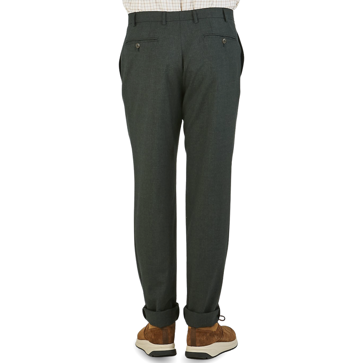 Canali Green Melange Washable Wool Trousers Back
