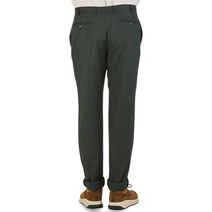 Canali Green Melange Washable Wool Trousers Back