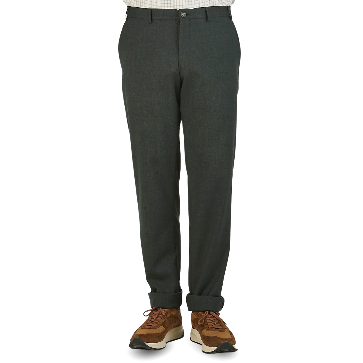 Canali Green Melange Washable Wool Trousers Front