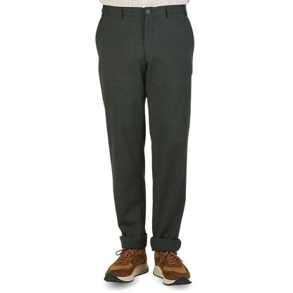 Canali Green Melange Washable Wool Trousers Front