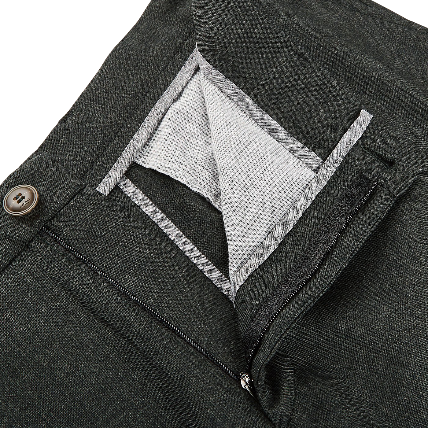 Canali Green Melange Washable Wool Trousers Zipper