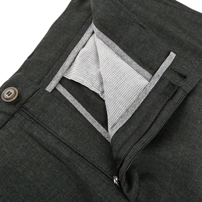 Canali Green Melange Washable Wool Trousers Zipper
