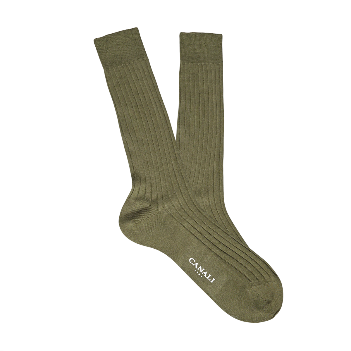 Stylish olive green Green Ribbed Cotton Socks with the word Canali on them.