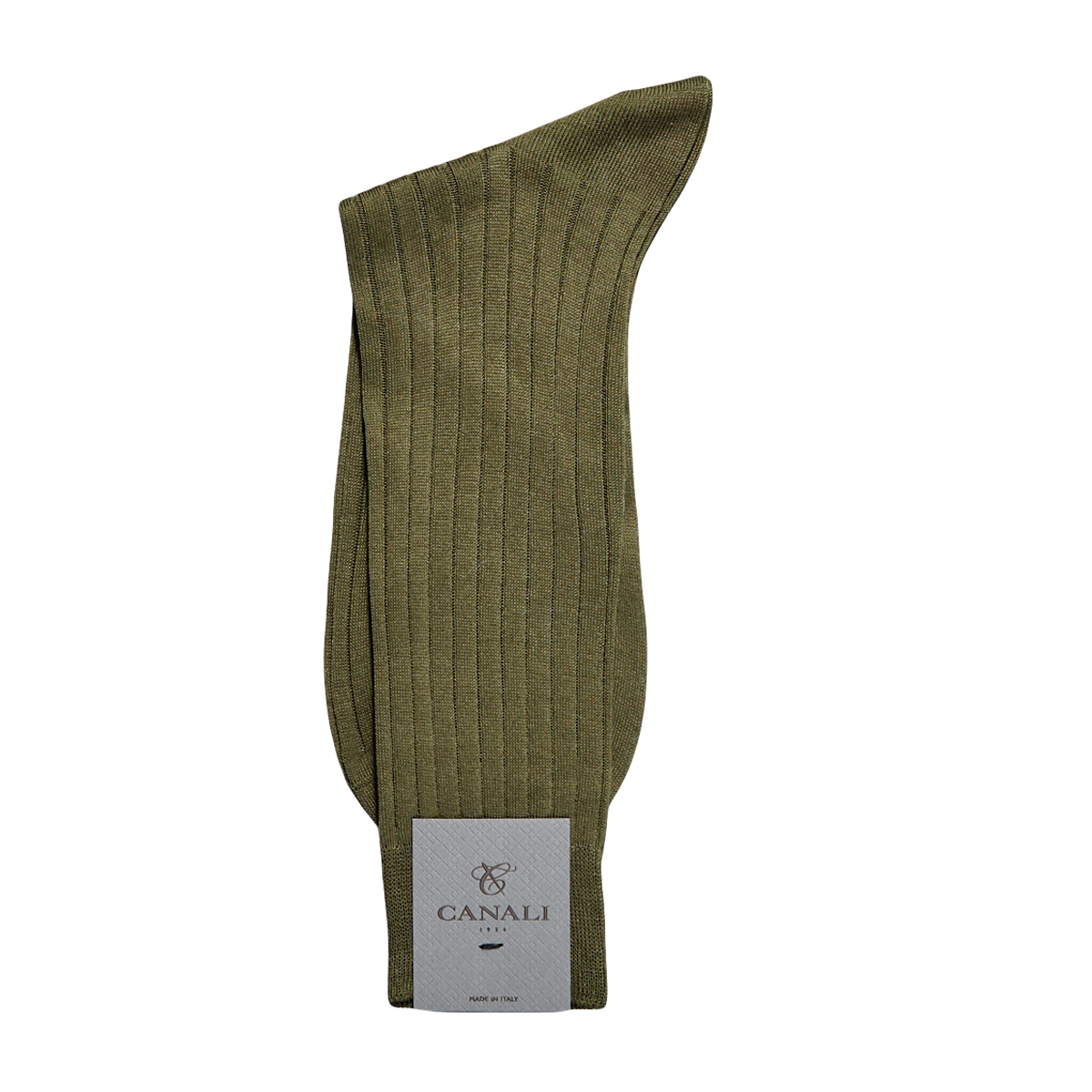 A pair of snug Green Ribbed Cotton Socks made with Egyptian cotton for enhanced comfort and hand-linked toes from the brand Canali.