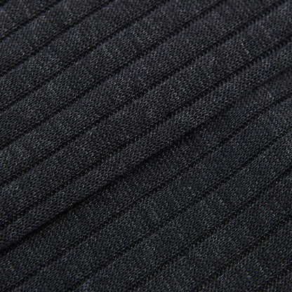 Grey Knee Length Ribbed Cotton Socks
