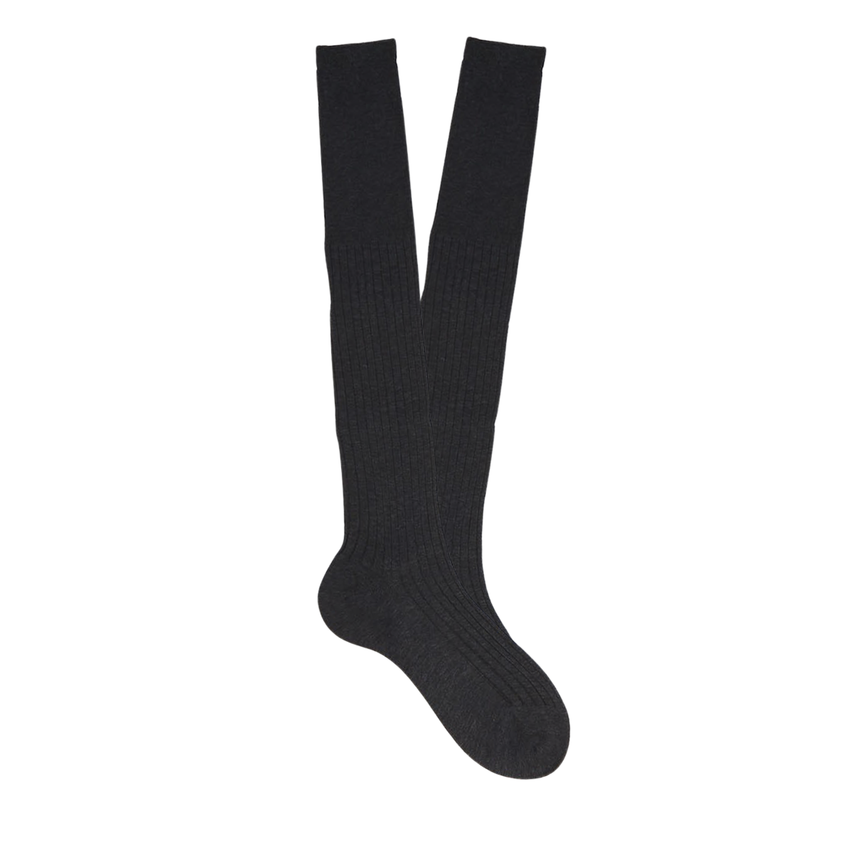Grey Knee Length Ribbed Cotton Socks