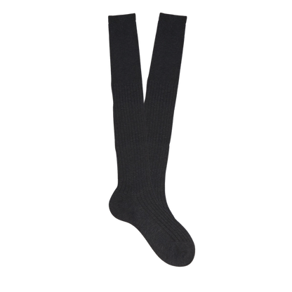 Grey Knee Length Ribbed Cotton Socks